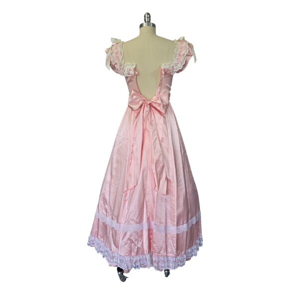 Gunne Sax Vintage 80s Pink Princess Dress Size XS S Maxi Satin Lace Bows - Picture 8 of 11